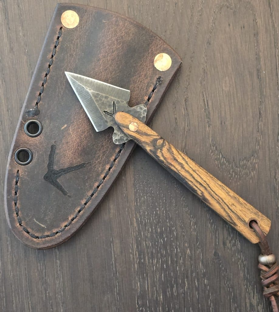 Turkey Run Knife Co. Broken Arrow in 80CRV2 HCS and Bocote Wood with Copper Pins By Landon Mook Custom Knives from Mifflinburg, PA - Image 2
