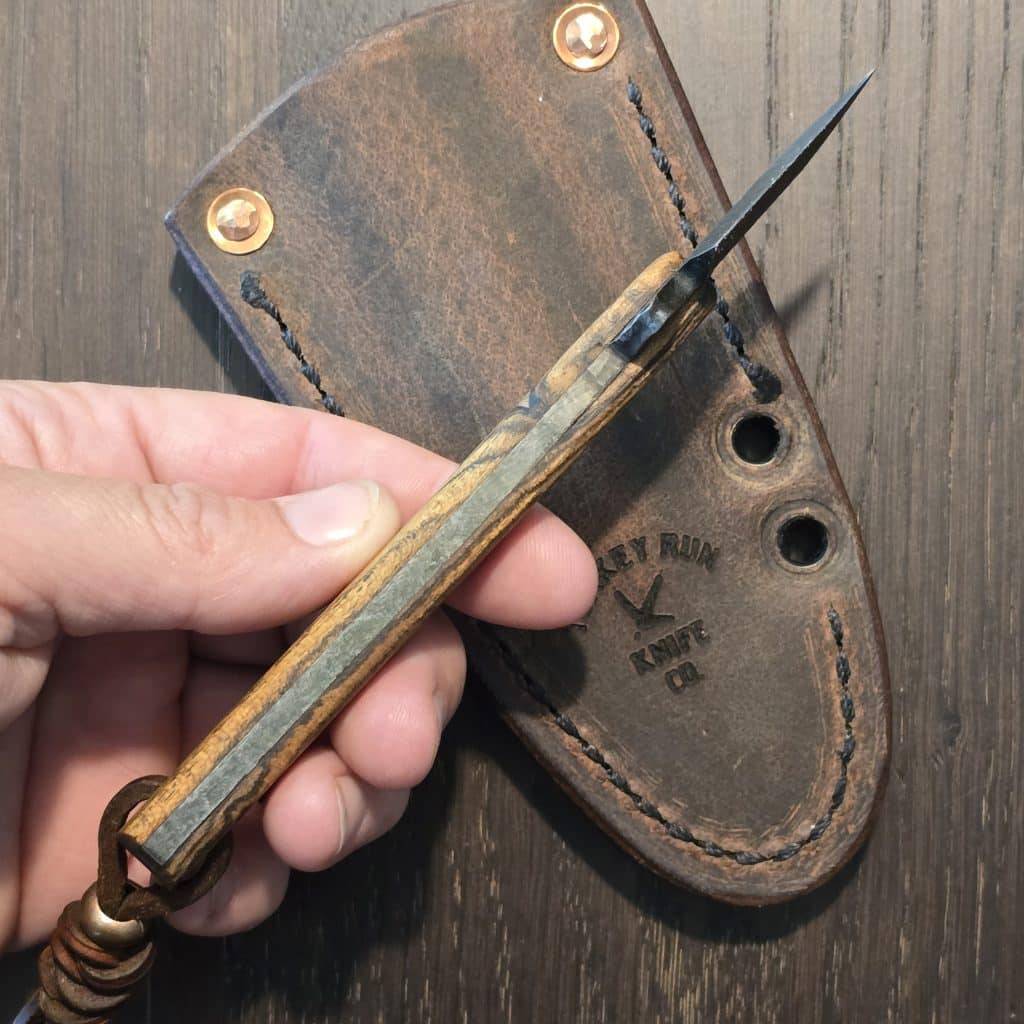 Turkey Run Knife Co. Broken Arrow in 80CRV2 HCS and Bocote Wood with Copper Pins By Landon Mook Custom Knives from Mifflinburg, PA - Image 4