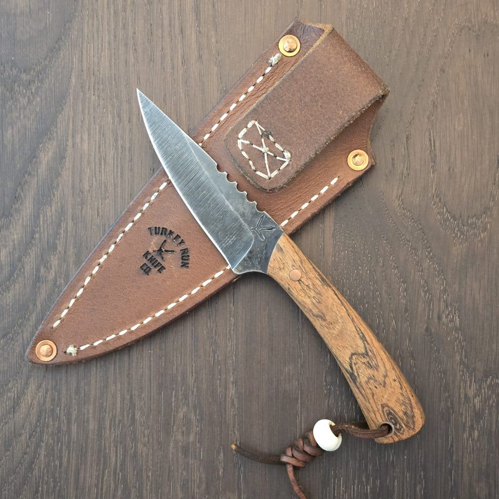 Turkey Run Knife Co. Spur in 80CRV2 HCS and Bocote Wood with Copper Pins By Landon Mook Custom Knives from Mifflinburg, PA - Image 2