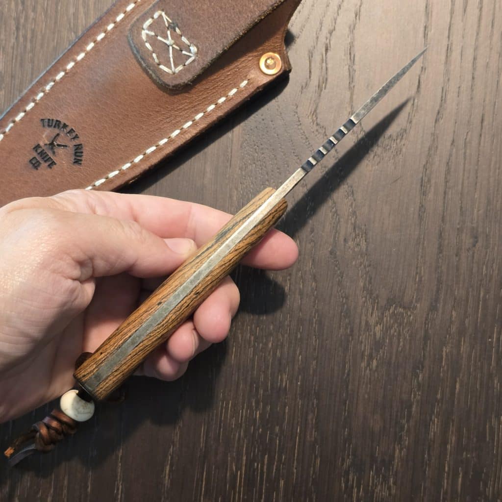 Turkey Run Knife Co. Spur in 80CRV2 HCS and Bocote Wood with Copper Pins By Landon Mook Custom Knives from Mifflinburg, PA - Image 3