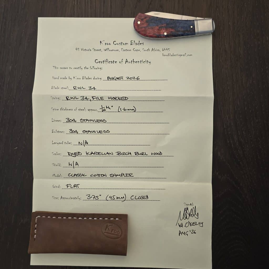 K'Roo Custom Classic Cotton Sampler in Dyed Karelian Burch Burl and RWL 34 Created 8/2026 by W. O'Kelly – gallery image 8