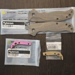 Flytanium Custom Green Canvas Micarta Scales and Titanium Purple and Gold Back Spacers For Demko AD 20.5 in