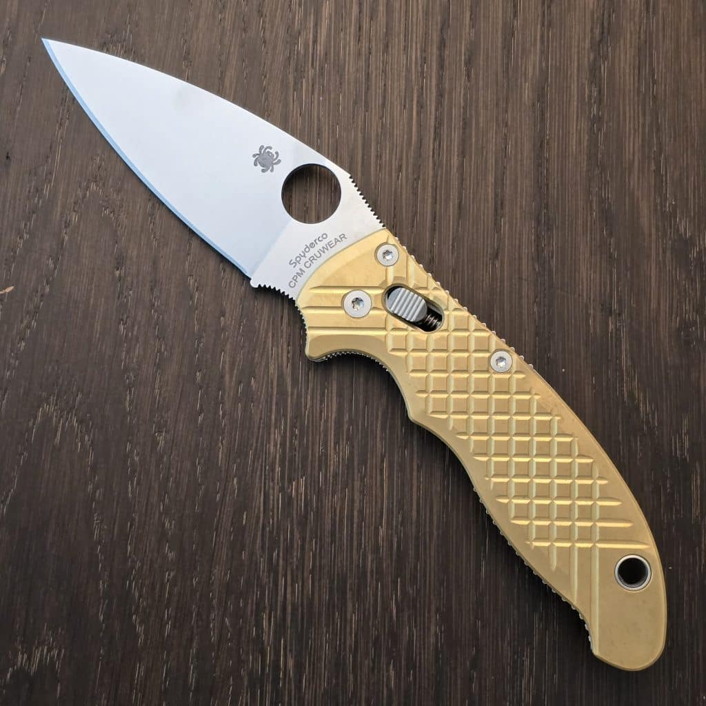 Spyderco Customized Manix 2 w/ Titanium Cage and Ceramic Ball from Flytanium and Meton Boss Brass Frag Scales – gallery image 2