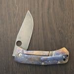 Spyderco Stylz Bowie W/ Custom Modifications By Sean Cambell Orange peel Timascus Clip, Acid Washed Blade Lightning and Ano Lock Side, Recarburized Lock Face, Silver Orange Peel Show Side