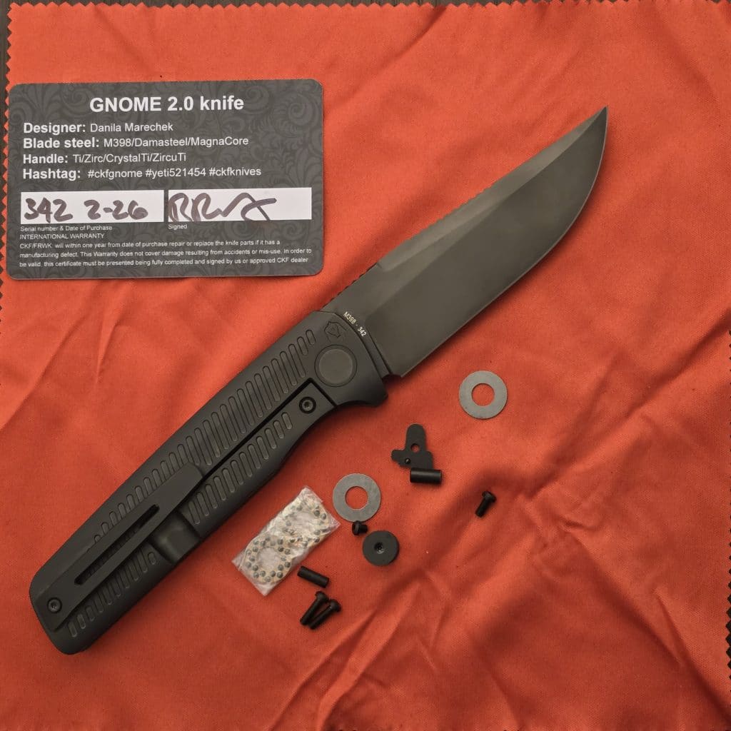 CKF Knives Gnome 2.0 By Danila Marechek in M398/ Damasteel/ Magnacore and Zicu Ti Used – gallery image 5