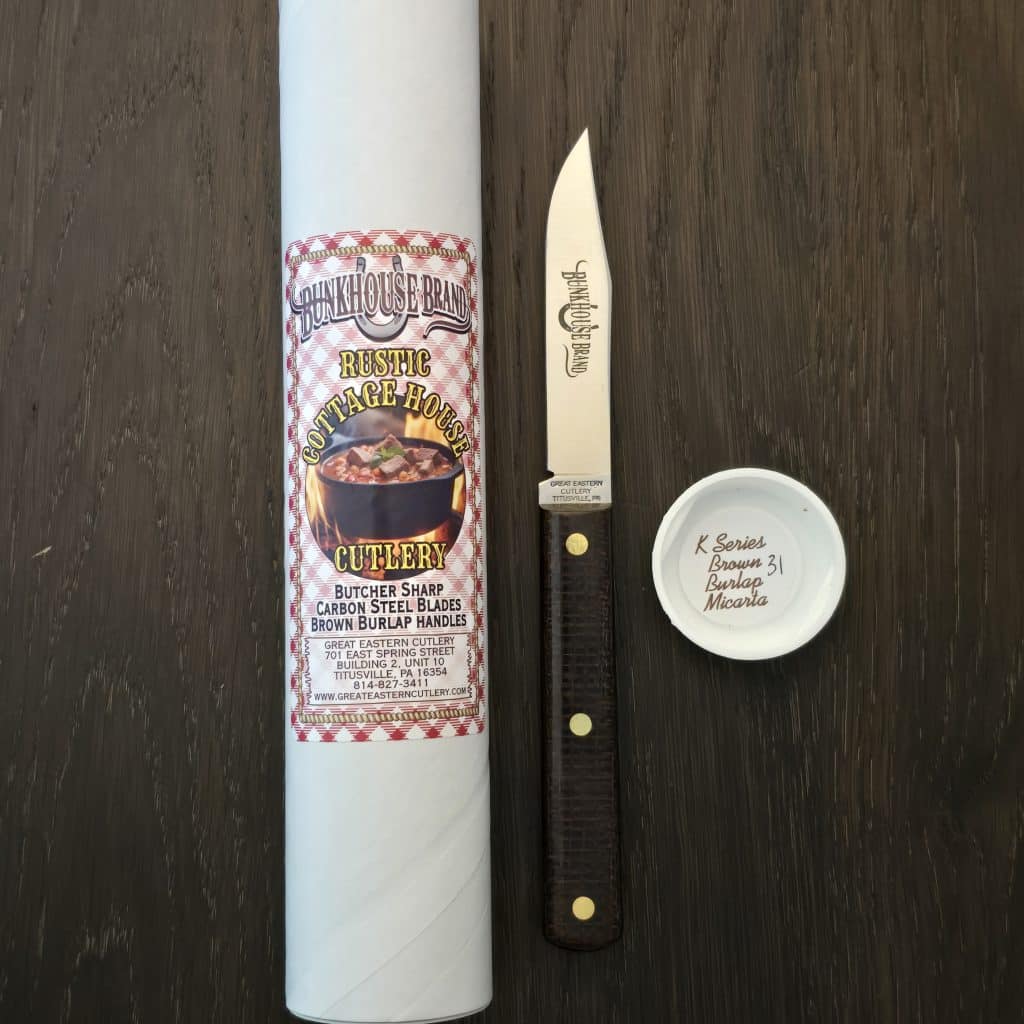 GEC " Bunk House Brand" Fixed Blade K Series Brown Burlap Micarta K31CAR Pairing Knife
