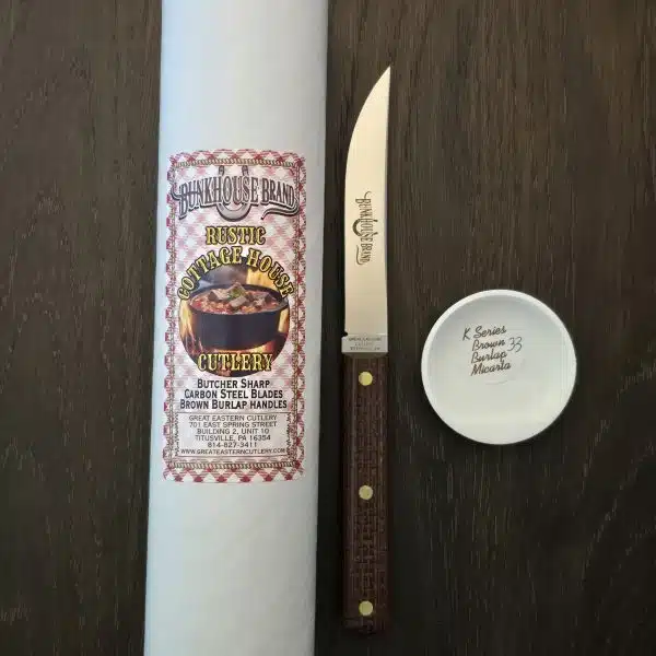 GEC " Bunk House Brand" Fixed Blade K Series Brown Burlap Micarta K33CAR Steak Knife – gallery image 1