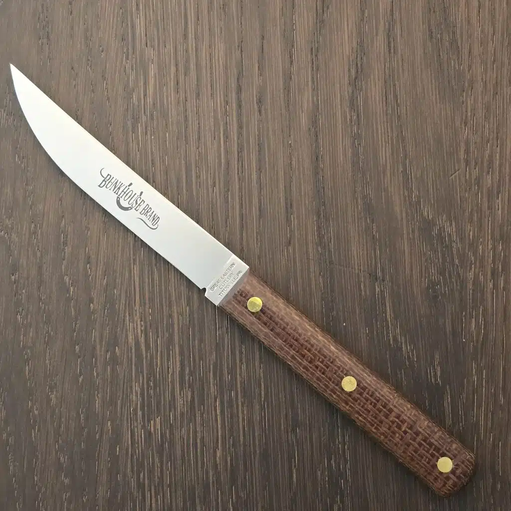 GEC " Bunk House Brand" Fixed Blade K Series Brown Burlap Micarta K33CAR Steak Knife – gallery image 2