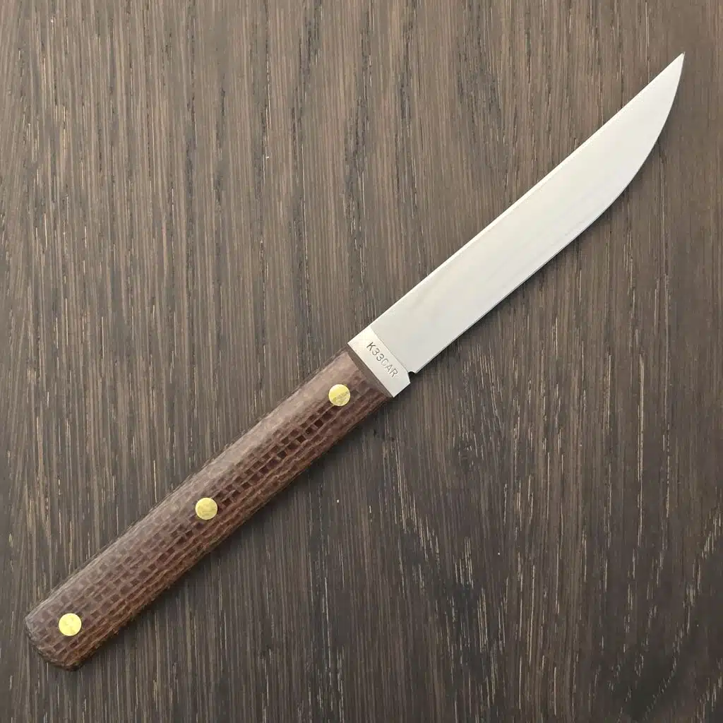 GEC " Bunk House Brand" Fixed Blade K Series Brown Burlap Micarta K33CAR Steak Knife – gallery image 3