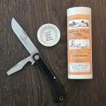 Great Eastern Cutlery #715222 Black Linen Micarta (note large pepper spot on cap lifter)