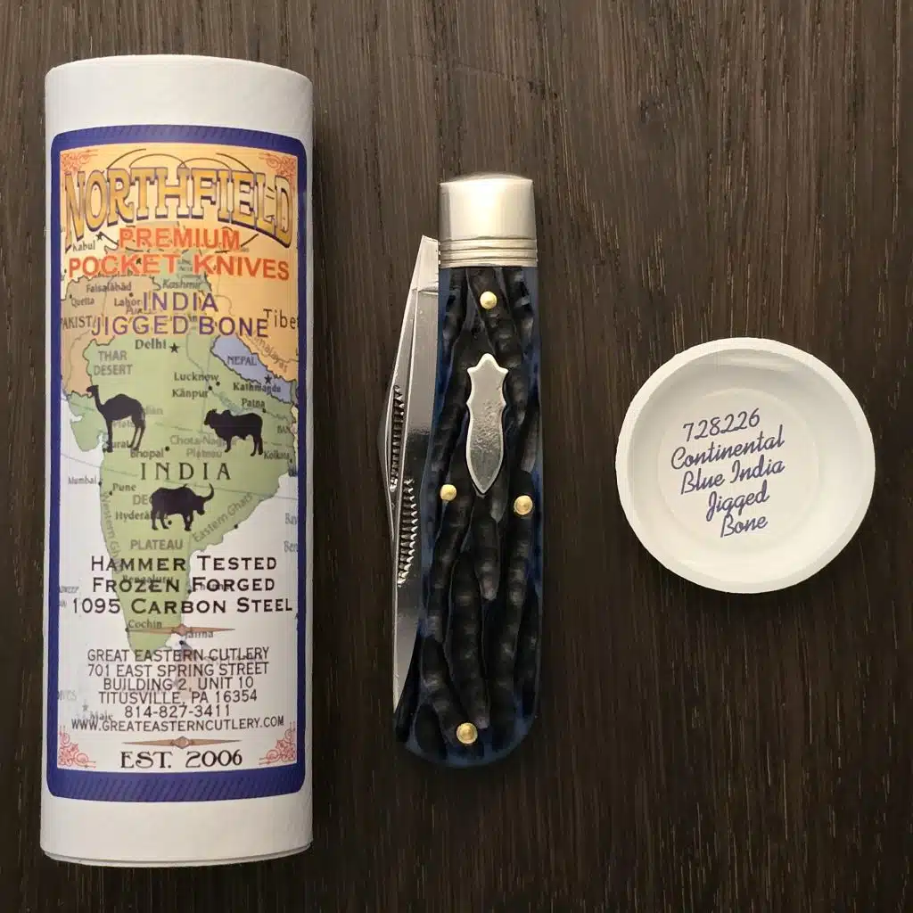 Great Eastern Cutlery #728226 French Creek Trapper in Continental Blue India Jigged Bone – gallery image 4