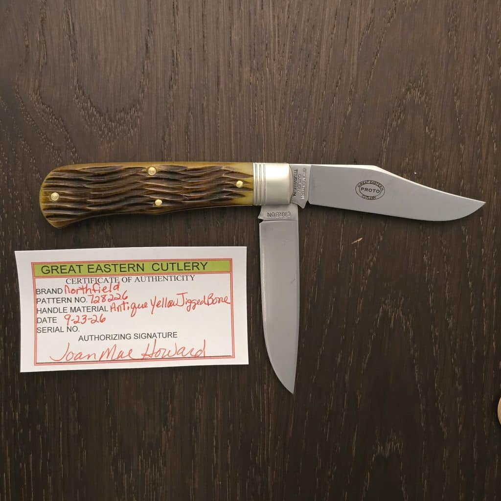 Great Eastern Cutlery PROTOTYPE #728226 French Creek Trapper Antique Yellow Jigged Bone – gallery image 4