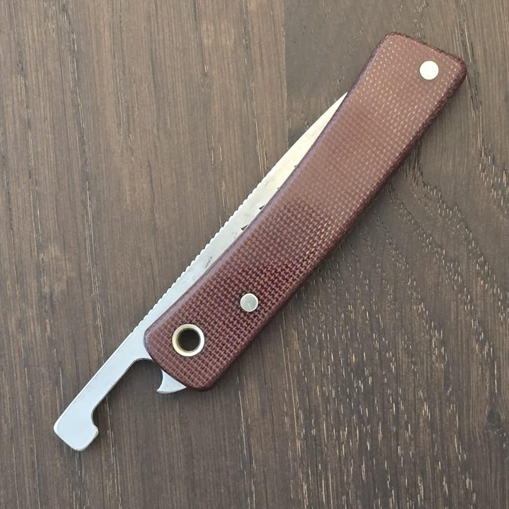 Michael Morris Knives Friction Folder - MKCG22 030622 Brown Micarta w/ high-carbon steel recycled from an American-made file Modified Wharncliffe – gallery image 5