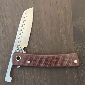 Michael Morris Knives Friction Folder - MKCG22 030622 Brown Micarta w/ high-carbon steel recycled from an American-made file Modified Wharncliffe