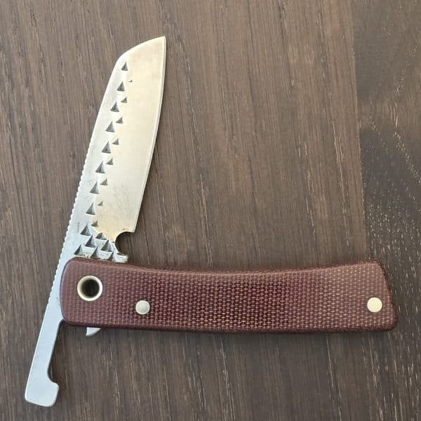 Michael Morris Knives Friction Folder - MKCG22 030622 Brown Micarta w/ high-carbon steel recycled from an American-made file Modified Wharncliffe – gallery image 1