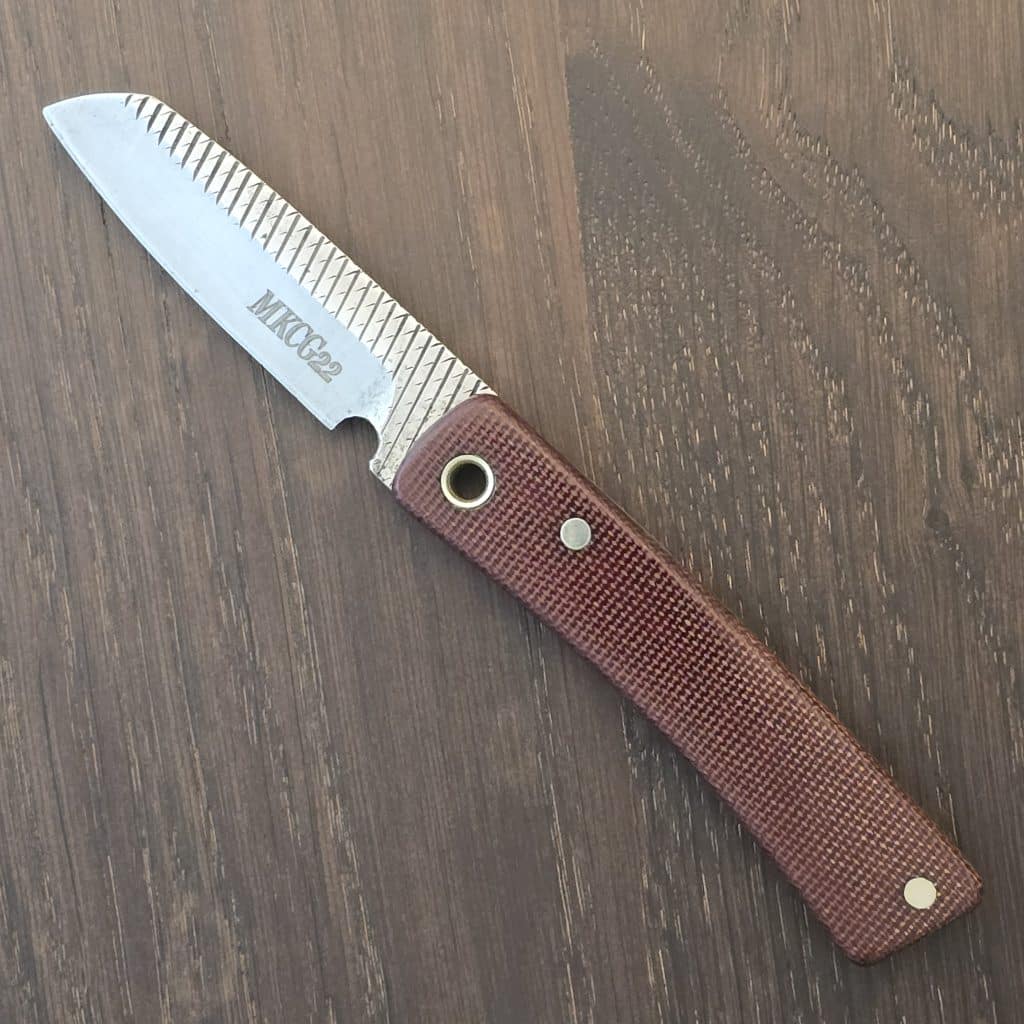 Michael Morris Knives Friction Folder - MKCG22 030622 Brown Micarta w/ high-carbon steel recycled from an American-made file Modified Wharncliffe – gallery image 2