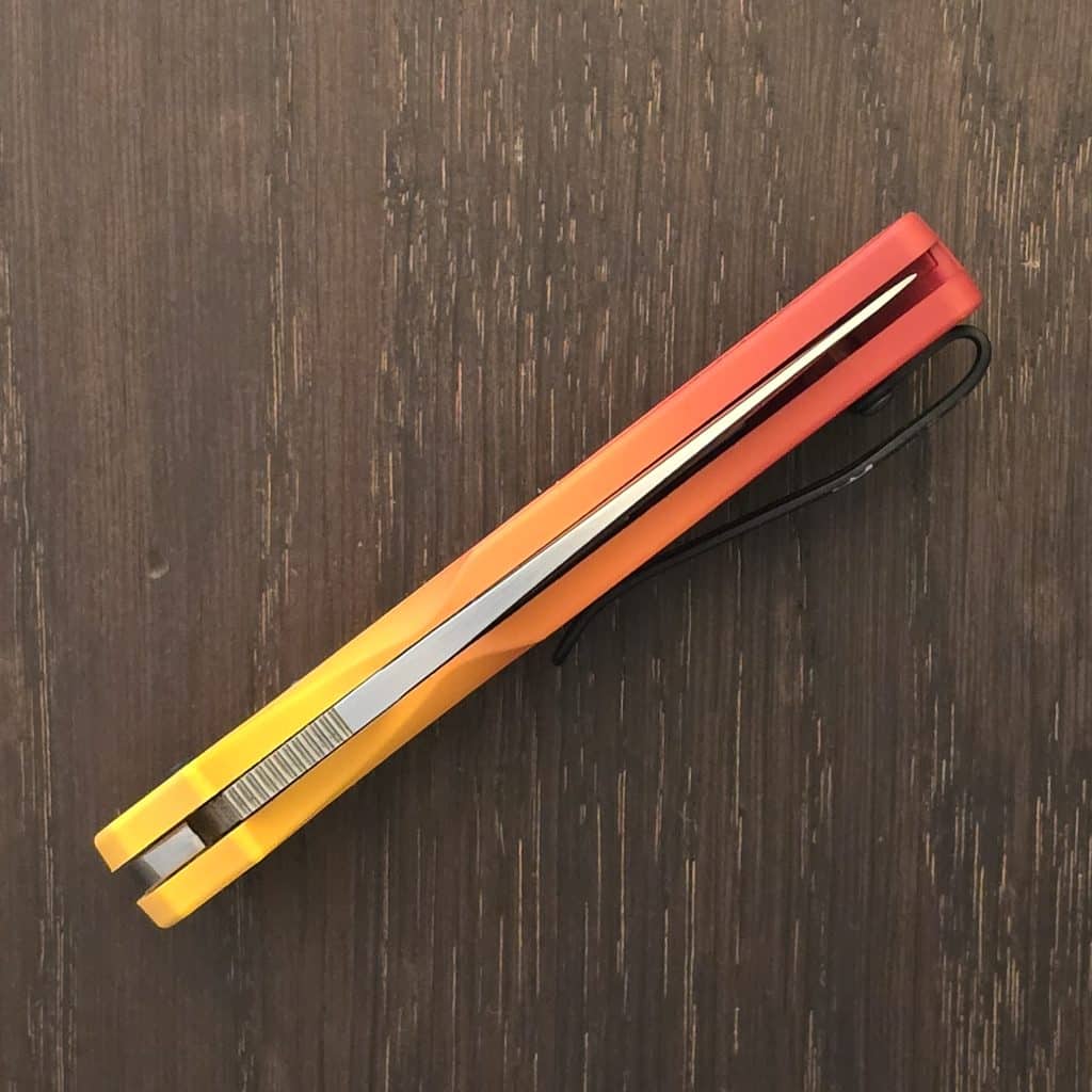 MODIFIED Spyderco Native 5 Salt Knife - Red Fade Rit Dye Handle - G10 and Magnacut KP-C41PYL5-1 (Knives Plus Custom) – gallery image 3