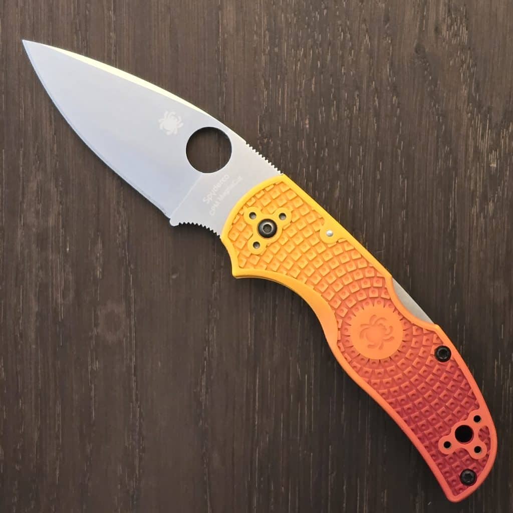 MODIFIED Spyderco Native 5 Salt Knife - Red Fade Rit Dye Handle - G10 and Magnacut KP-C41PYL5-1 (Knives Plus Custom) – gallery image 2