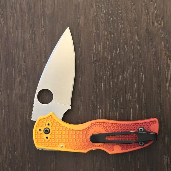 MODIFIED Spyderco Native 5 Salt Knife - Red Fade Rit Dye Handle - G10 and Magnacut KP-C41PYL5-1 (Knives Plus Custom) – gallery image 1