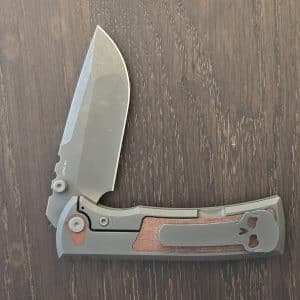 Chaves Knives Frame Lock in Grey Tumbled CPM 3V, TI Frame and Clip and Sand Blasted Natural Linen Micarta Inlay and Pivot Collars (gently Used)