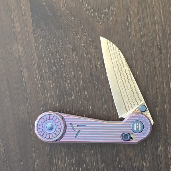 Hightron Knives Edge Play Purple 2.64in Plain Copper Damascus Sheepsfoot HT01PURP – gallery image 1