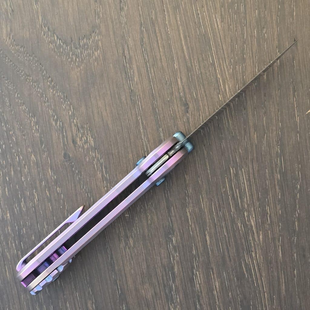 Hightron Knives Edge Play Purple 2.64in Plain Copper Damascus Sheepsfoot HT01PURP – gallery image 2