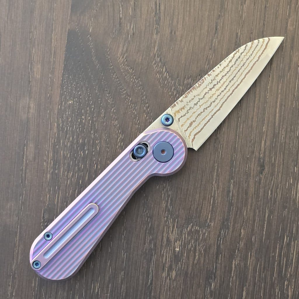Hightron Knives Edge Play Purple 2.64in Plain Copper Damascus Sheepsfoot HT01PURP – gallery image 3